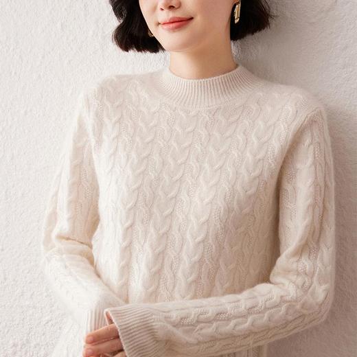 【高货QJ】全新升级【铂金会员367/天猫489/差价122】(12530) 洛诗琳秋冬新款针织衫女半高领绞花设计感羊绒保暖毛衫 商品图0