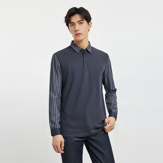 【拼色条纹】罗蒙polo衫男长袖春夏新款商务休闲通勤百搭男士t恤 商品图2