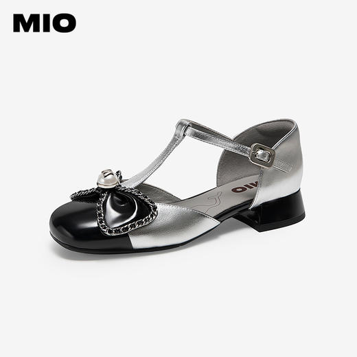 MIO米奥女鞋小香风凉鞋春夏新款甜美链条蝴蝶结法式浅口单鞋皮鞋M252240712 商品图0