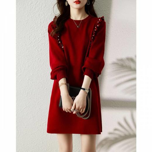 秋冬新款【大衣毛衣裙】圆领宽松长袖内搭打底针织连衣裙 新年服HLY 商品图6