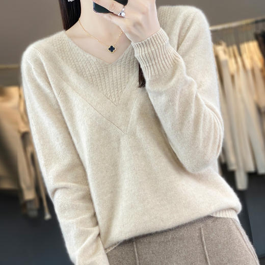 丁摩 秋冬新款100%纯羊毛衫女V领套头针织上衣内搭打底衫羊绒毛衣4ZF-m090 商品图5