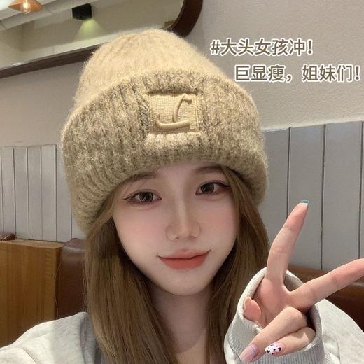 「9.9到手！四色可选」帽子大头毛线帽子女秋冬季新款宽松保暖堆堆冷帽大脸显脸护耳针织配饰 商品图0