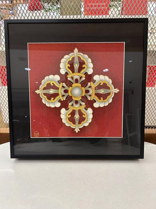 敦煌十字金刚杵金掐丝珐琅团花唐卡框画（红底） 商品图0