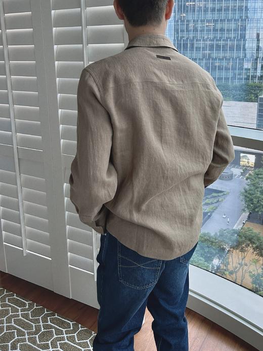 顺丰包邮20345洛诗琳甄选100亚麻清爽廓形休闲口袋男士衬衫1035 商品图3