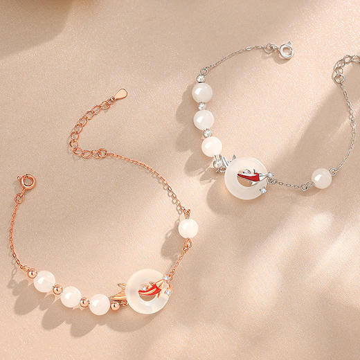 【万物有鲤】S925银锦鲤平安扣串珠白玉髓手链【JHY-A001236B】 商品图1