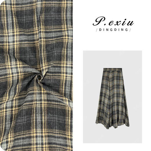 04-3潘依绣丁丁宠粉学院风绒面不规则格纹设计感半身裙 WH00272 商品图0