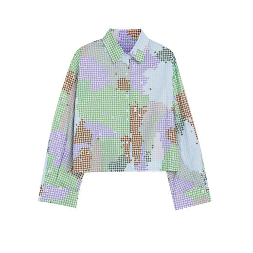 谜底印花衬衫长袖女2025春季新款复古风花色短款棉衬衣255MC6025 商品图4