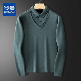 【含绵羊毛】罗蒙加绒加厚男士毛衣保暖舒适针织衫男假两件毛衣男