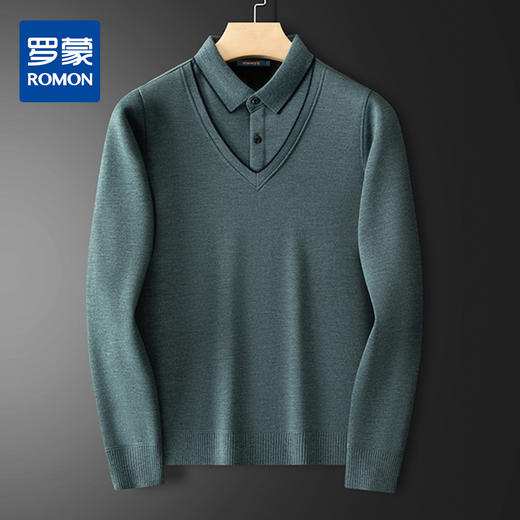 【含绵羊毛】罗蒙加绒加厚男士毛衣保暖舒适针织衫男假两件毛衣男 商品图0