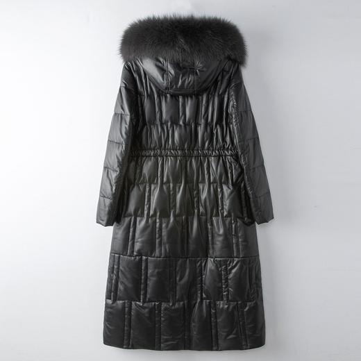 丁摩 100%绵羊皮狐狸毛领连帽鹅绒皮羽绒服女式真皮皮衣外套4ZF-77052B 商品图1