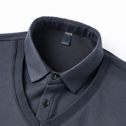 罗蒙假两件衬衫领针织衫男士衬衫长袖衬衫男中老年爸爸装 商品图2