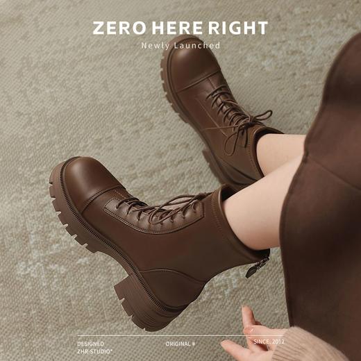 ZHR厚底马丁靴女2024秋冬新款ins系带短靴薄绒保暖女靴法式瘦瘦靴 商品图8