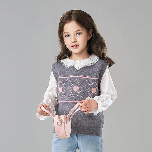 笛莎Deesha 童装女童马甲2025春新款学院风菱格马甲 商品图1