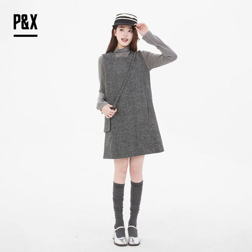 P&X设计师女装春季斜挎包设计长袖半高领套装短裙825114018 灰色 商品图0
