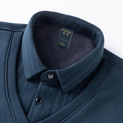 【一件过冬】罗蒙加绒衬衫男士假两件针织衫毛衣秋冬加绒衬衣 商品图3