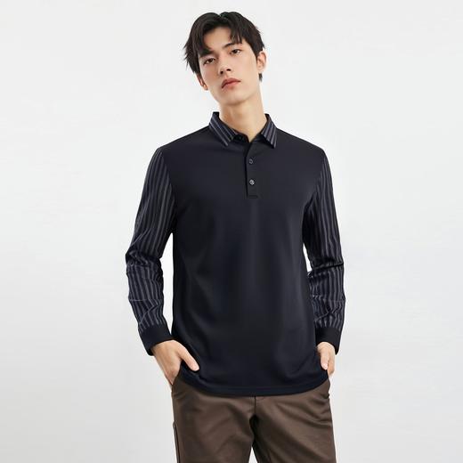 【拼色条纹】罗蒙polo衫男长袖春夏新款商务休闲通勤百搭男士t恤 商品图3