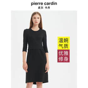 皮尔卡丹女装连衣裙 赫本风淑女小黑裙修身通勤C44DL81B0
