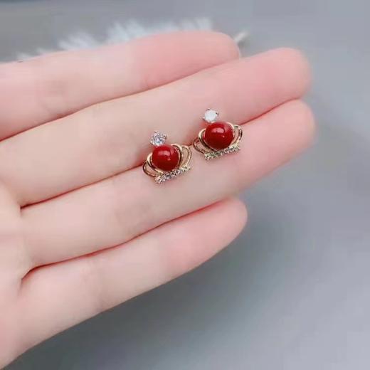 丁摩 天然原矿朱砂耳钉s925银招财转运本命年百搭喜庆耳饰女4ZF-123001 商品图8