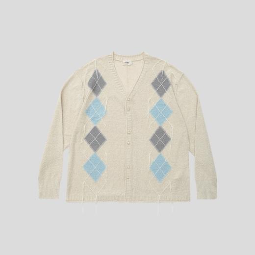 GOODBAI 916 菱形撞色提花毛边仿珍珠扣针织开衫 商品图3