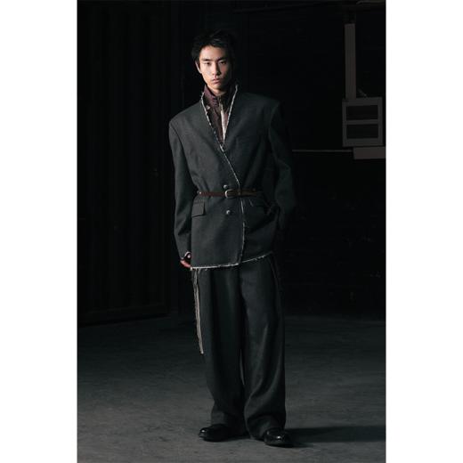 GOODBAI 916 仿中山领毛边纽扣垫肩撞色毛边西装外套 商品图0