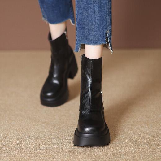 【预售5天】厚底马丁靴真皮松糕裤管靴，高跟时装靴粗跟短靴ZMXY&ZM2450 商品图4