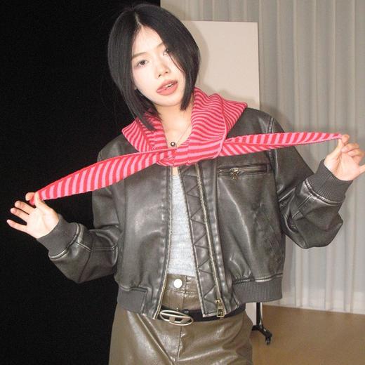 丁摩 多种风格秋冬韩版条纹帽子围巾一体女保暖披肩围脖毛线针织帽连帽4ZF-123003 商品图1