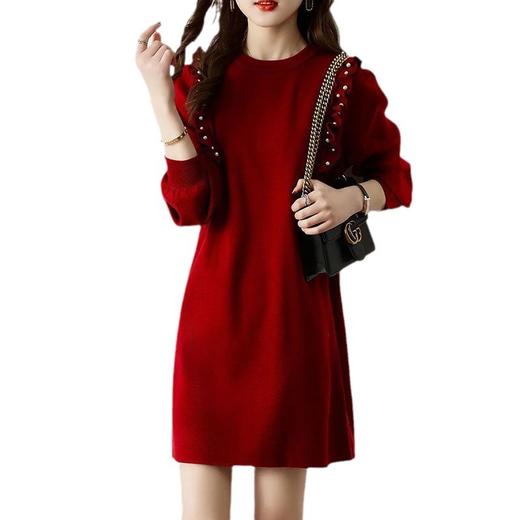 秋冬新款【大衣毛衣裙】圆领宽松长袖内搭打底针织连衣裙 新年服HLY 商品图4