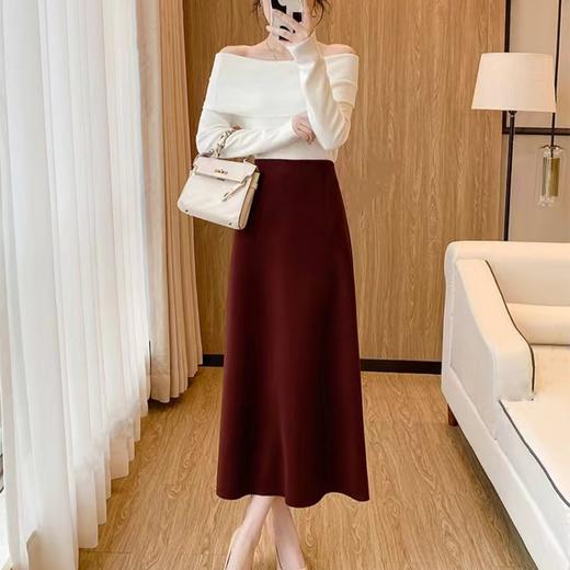 雀说时髦减龄优雅风醋酸羊绒女士半身裙秋冬新款百搭高腰显瘦半身长裙ALZW26359 商品图0