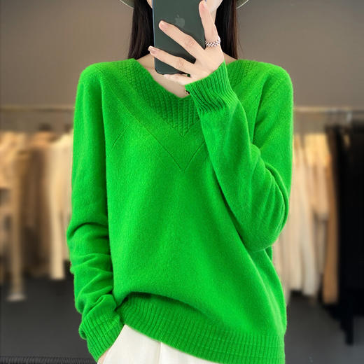 丁摩 秋冬新款100%纯羊毛衫女V领套头针织上衣内搭打底衫羊绒毛衣4ZF-m090 商品图6