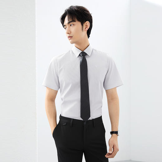柒牌方领短袖衬衫男2025夏季新款细条纹商务亲肤南男士休闲白衬衣128A71260 商品图1