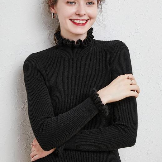 雀说高领大码内搭修身木耳边长袖打底衫套头针织衫AL2135 商品图7