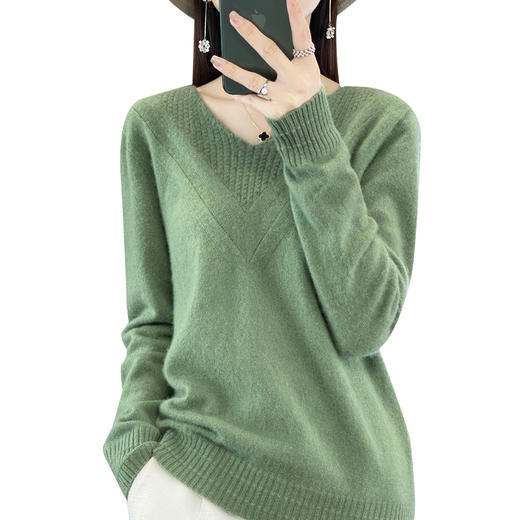 丁摩 秋冬新款100%纯羊毛衫女V领套头针织上衣内搭打底衫羊绒毛衣4ZF-m090 商品图4