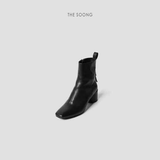 THESOONG"月牙鞋"极简小牛皮方头亮面柔软高跟短靴HWXZ6452 商品图0
