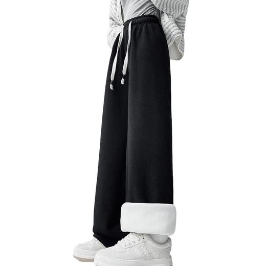 K4D3985-WJX高端紫色阔腿裤女士冬季软糯慵懒休闲加绒加厚羊羔绒裤子2024新款 商品图4