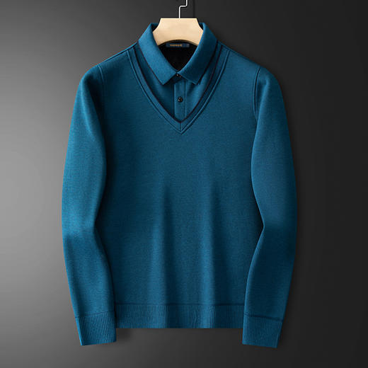 【含绵羊毛】罗蒙加绒加厚男士毛衣保暖舒适针织衫男假两件毛衣男 商品图1
