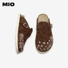 MIO米奥夏季新款复古勃肯拖包头拖咖色牛绒皮面珍珠休闲鞋M252243428 商品缩略图3