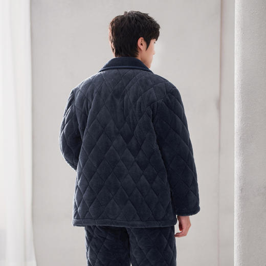 芬腾夹棉睡衣 男女款 冬季加厚加绒三层超厚棉袄 保暖套装 珊瑚绒家居服 商品图9