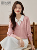 【专属特价】熙世界法式撞色POLO领针织衫假两件拼接粉色上衣2025年早春新款 商品缩略图0