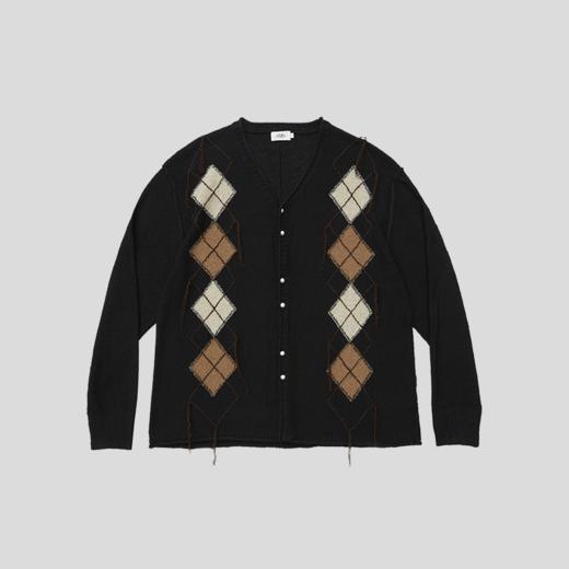 GOODBAI 916 菱形撞色提花毛边仿珍珠扣针织开衫 商品图2