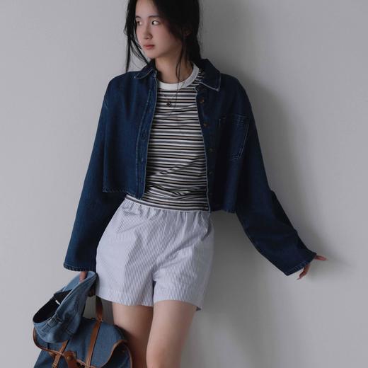 顺丰包邮14812洛诗琳2025春季新款复古Polo领短款牛仔外套158210 商品图0