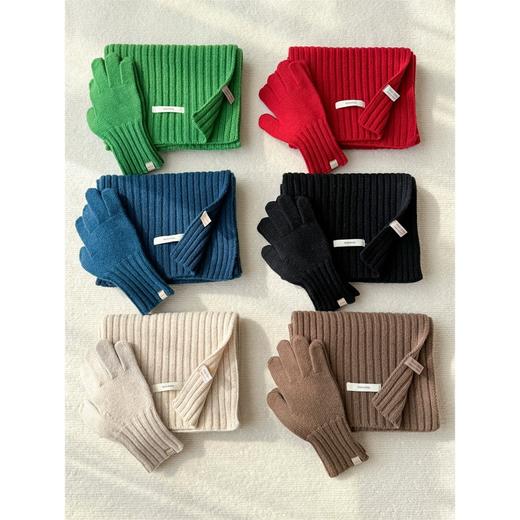 丁摩 美拉德色系澳洲100%纯羊毛围巾手套套装纯色坑条情侣保暖围脖秋冬4ZF-123002 商品图0