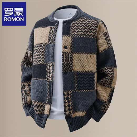 【色块拼接】罗蒙加厚粗针针织开衫男士外套时尚外套男士针织衫毛衣 商品图0