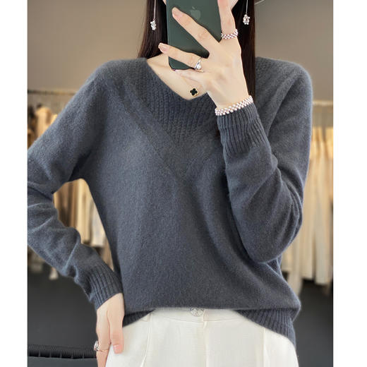 丁摩 秋冬新款100%纯羊毛衫女V领套头针织上衣内搭打底衫羊绒毛衣4ZF-m090 商品图2