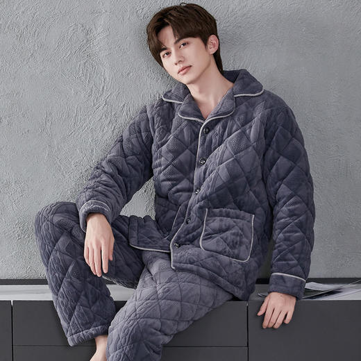 芬腾夹棉睡衣 男女款 冬季加厚加绒三层超厚棉袄 保暖套装 珊瑚绒家居服 商品图12