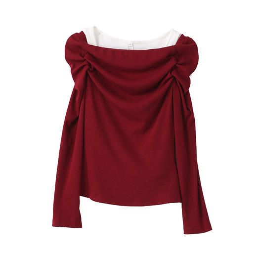 VIMAGE纬漫纪修身显瘦撞色两件套一字领长袖T恤上衣春新款V2313948 商品图6