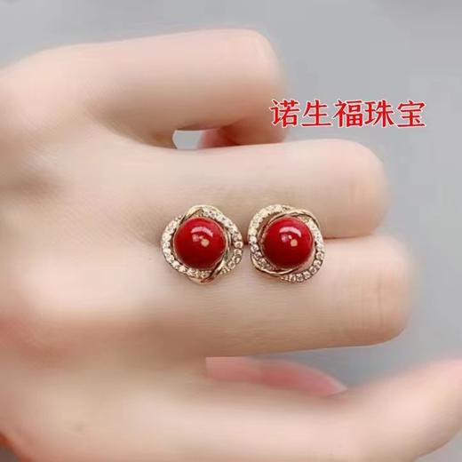 丁摩 天然原矿朱砂耳钉s925银招财转运本命年百搭喜庆耳饰女4ZF-123001 商品图7