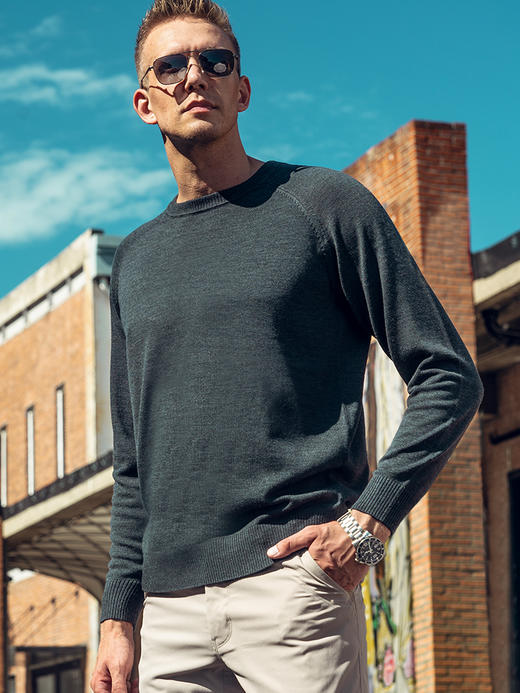 龙牙隐翼美丽诺羊毛圆领套头毛衣 商品图2