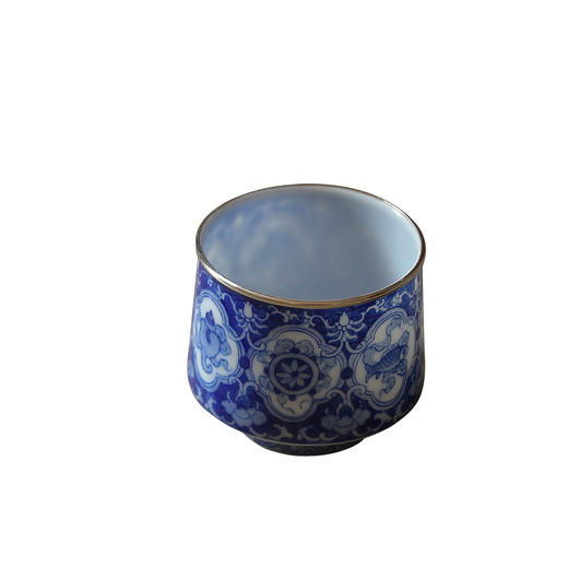 茶香记 景德镇岩墨山房包银口青花灯笼杯70ml手绘薄胎陶瓷主人杯茶杯 商品图4