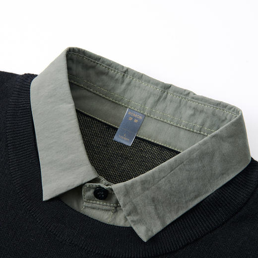 【提花撞色】罗蒙含羊毛假两件男针织衫男秋冬季衬衫长袖毛衣 商品图3