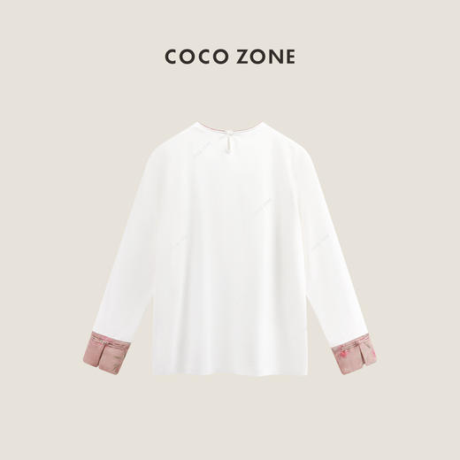COCO ZONE 2024中式轻国风撞色打底衫早春圆领长袖T恤CC1A0389 商品图1
